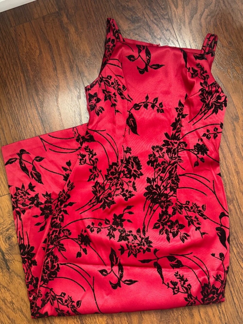 Y2K Vintage Red satin Black Velvet Floral dress
